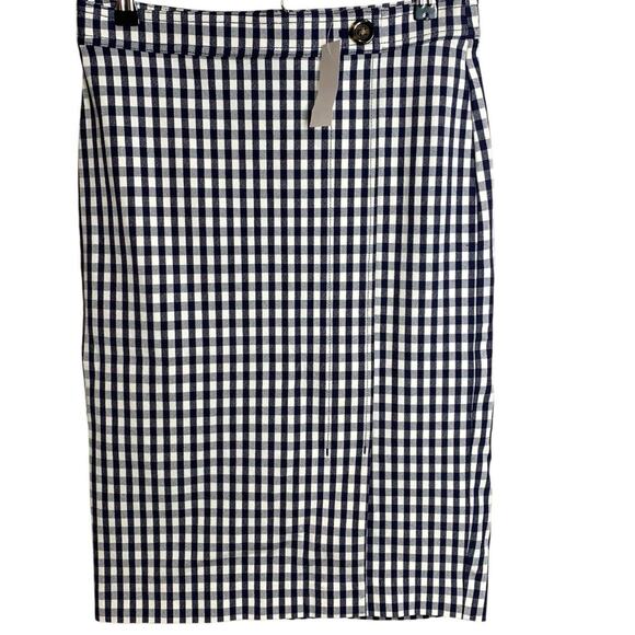 NWT Ann Taylor Skirt Size 2 Sheath Career Nautical Gingham Lined Front Slit - Picture 1 of 6